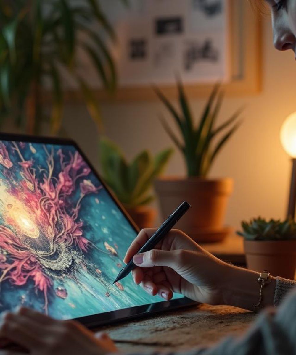 a woman using a stylus on a laptop