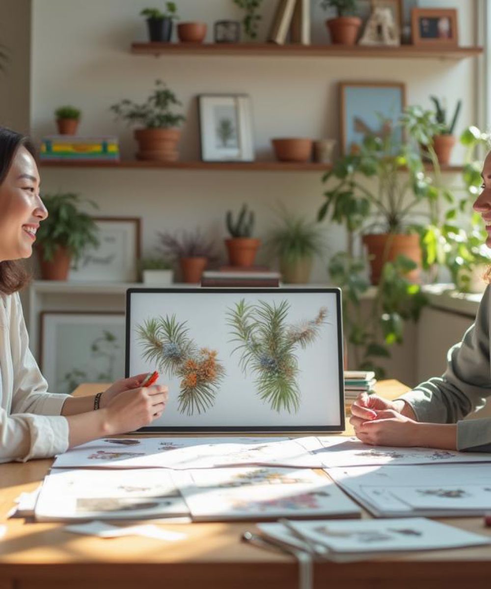 two women sitting at a table looking at a laptop